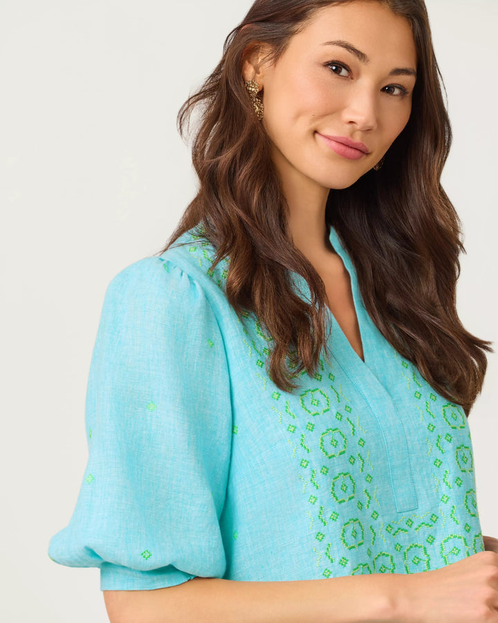 Capri Blue Resort White Linen Mialeigh Dress
