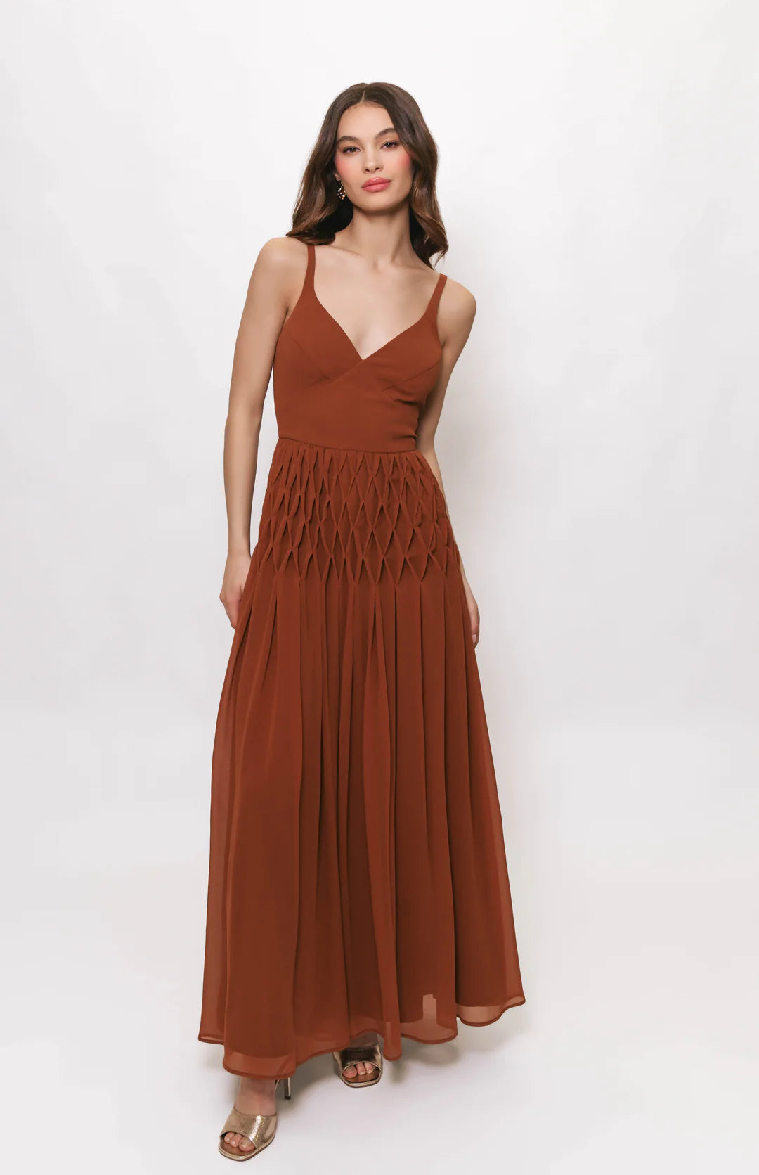 Caramel Diamond Pleated Chapman Maxi Dress