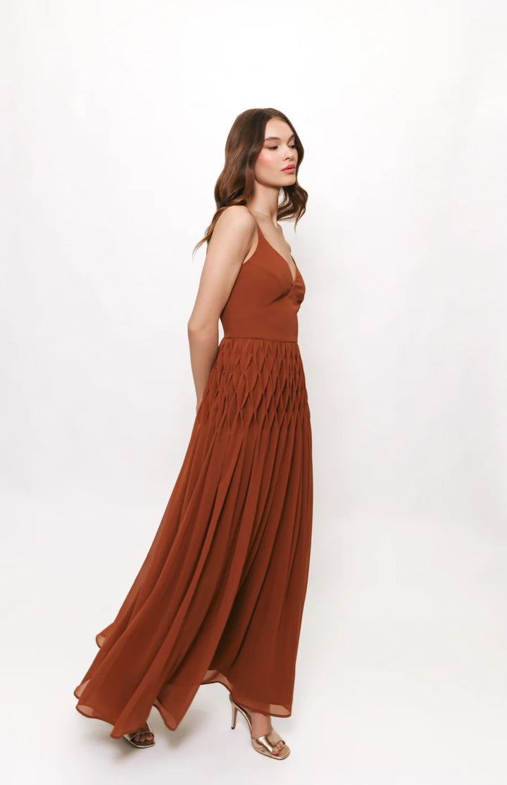 Caramel Diamond Pleated Chapman Maxi Dress