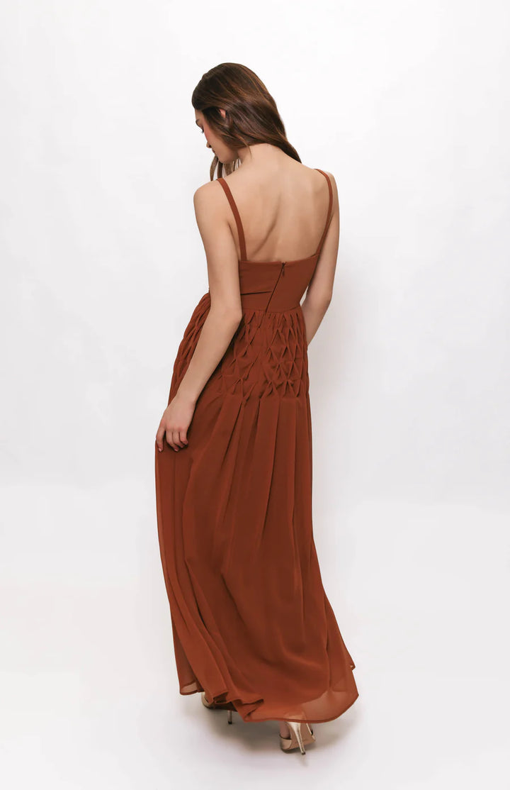 Caramel Diamond Pleated Chapman Maxi Dress