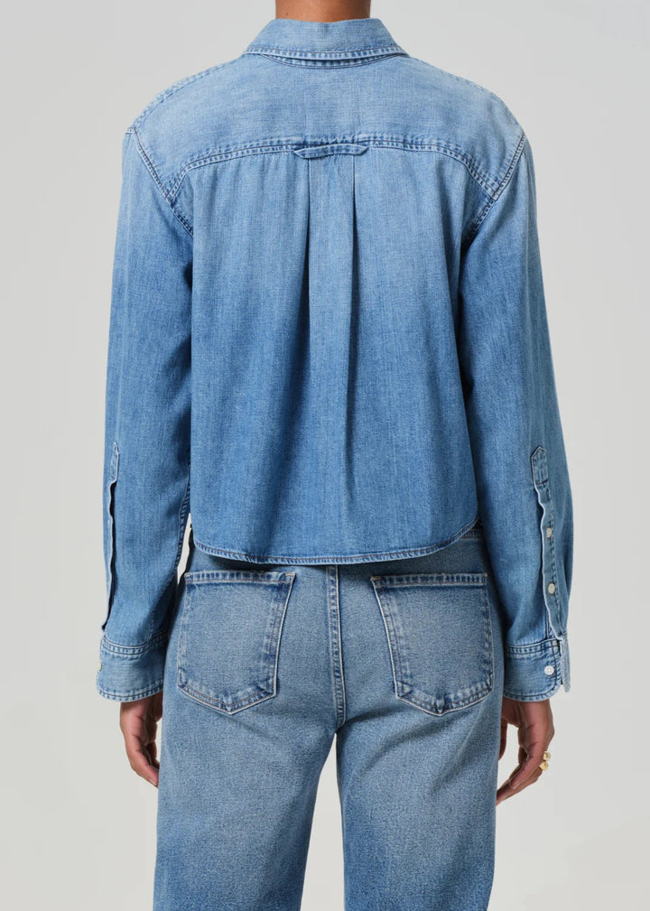 Carolina Blue Cropped Baby Shay Denim Shirt