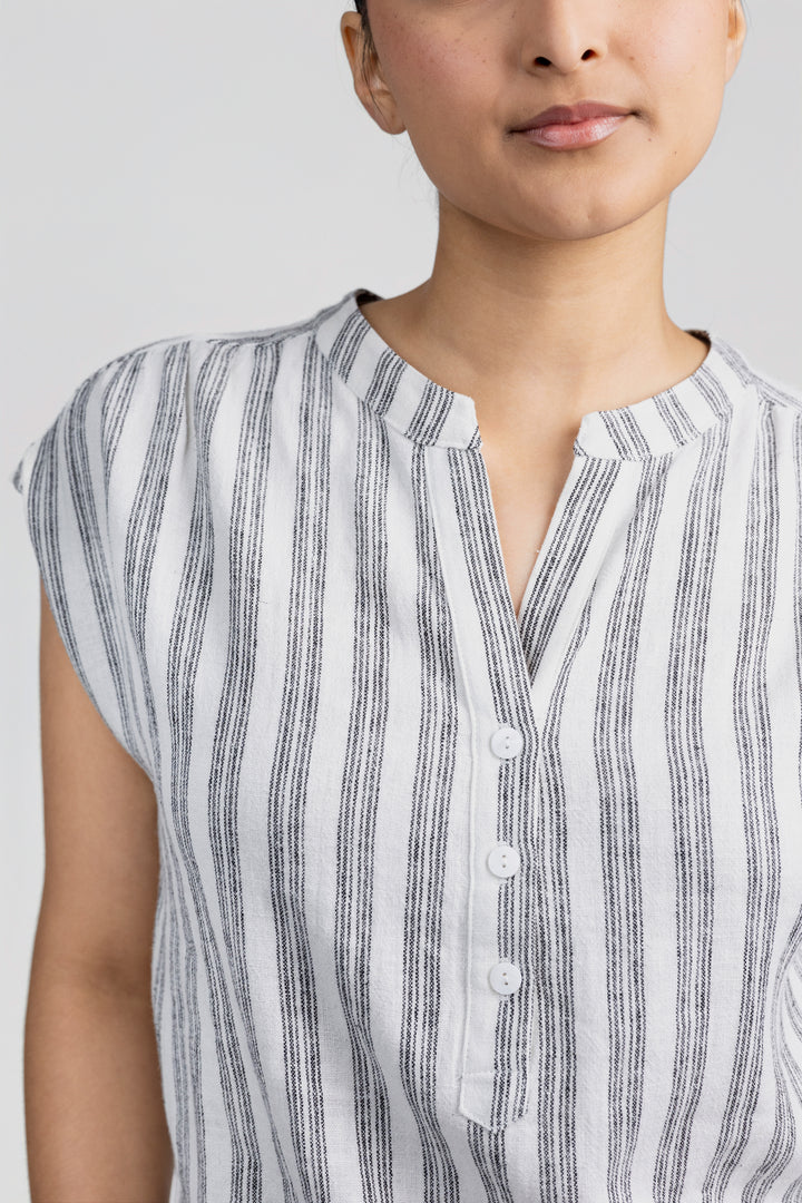 Chalk Black Stripe Relaxed Fit Sleeveless Top