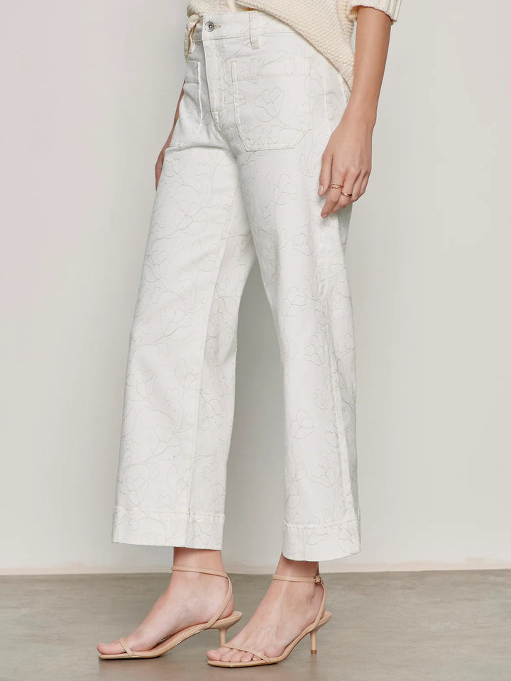 Chalk Embroidered Marine Crop Pant