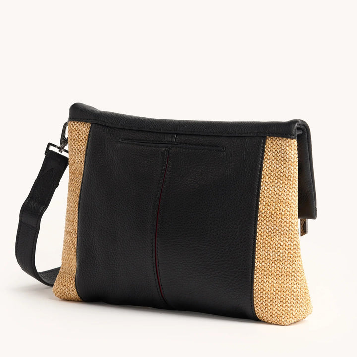 Chaparral Raffia Black Leather Gunmetal VIP Large Crossbody Clutch