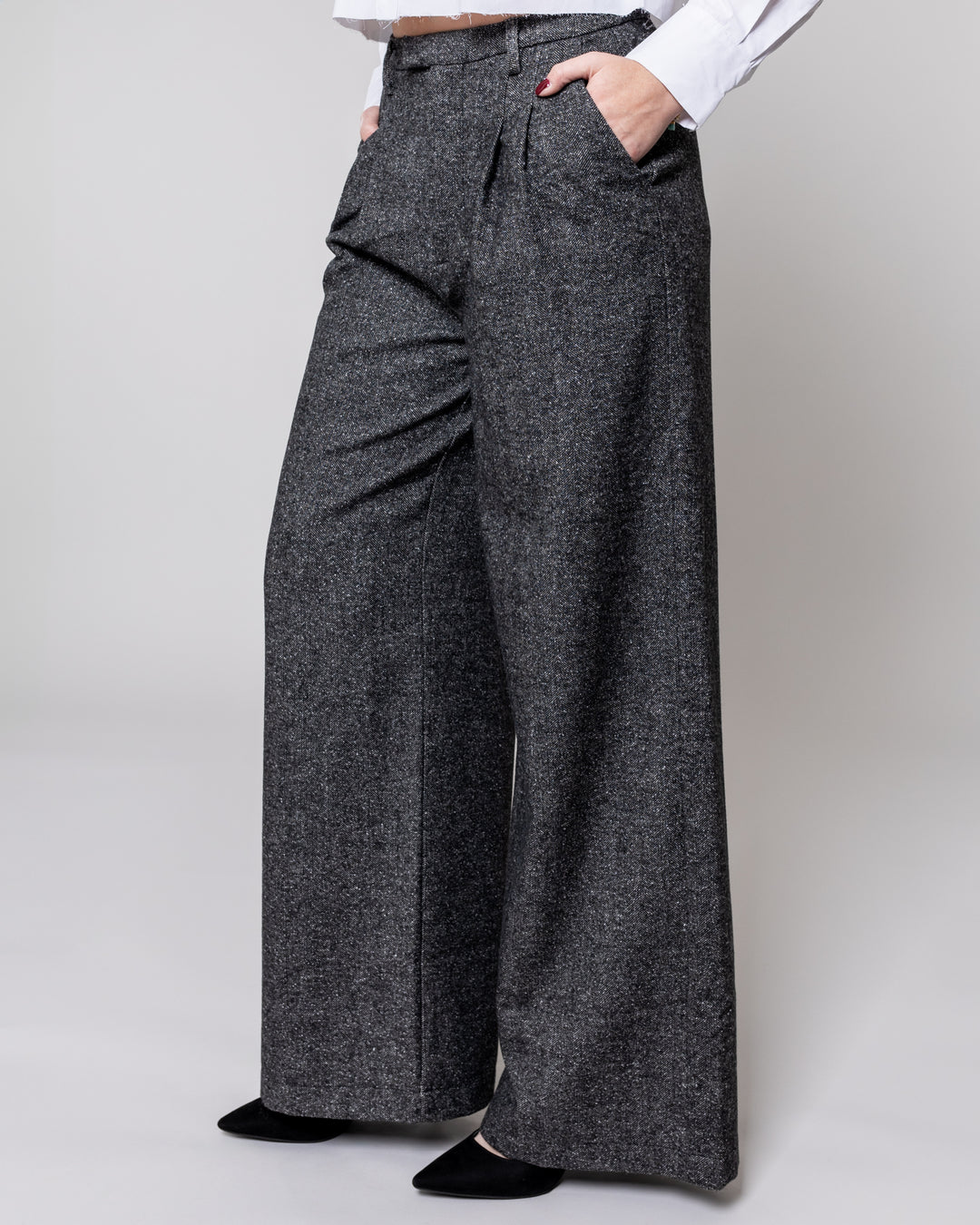 Charcoal Herringbone Wide Leg Adele Pant