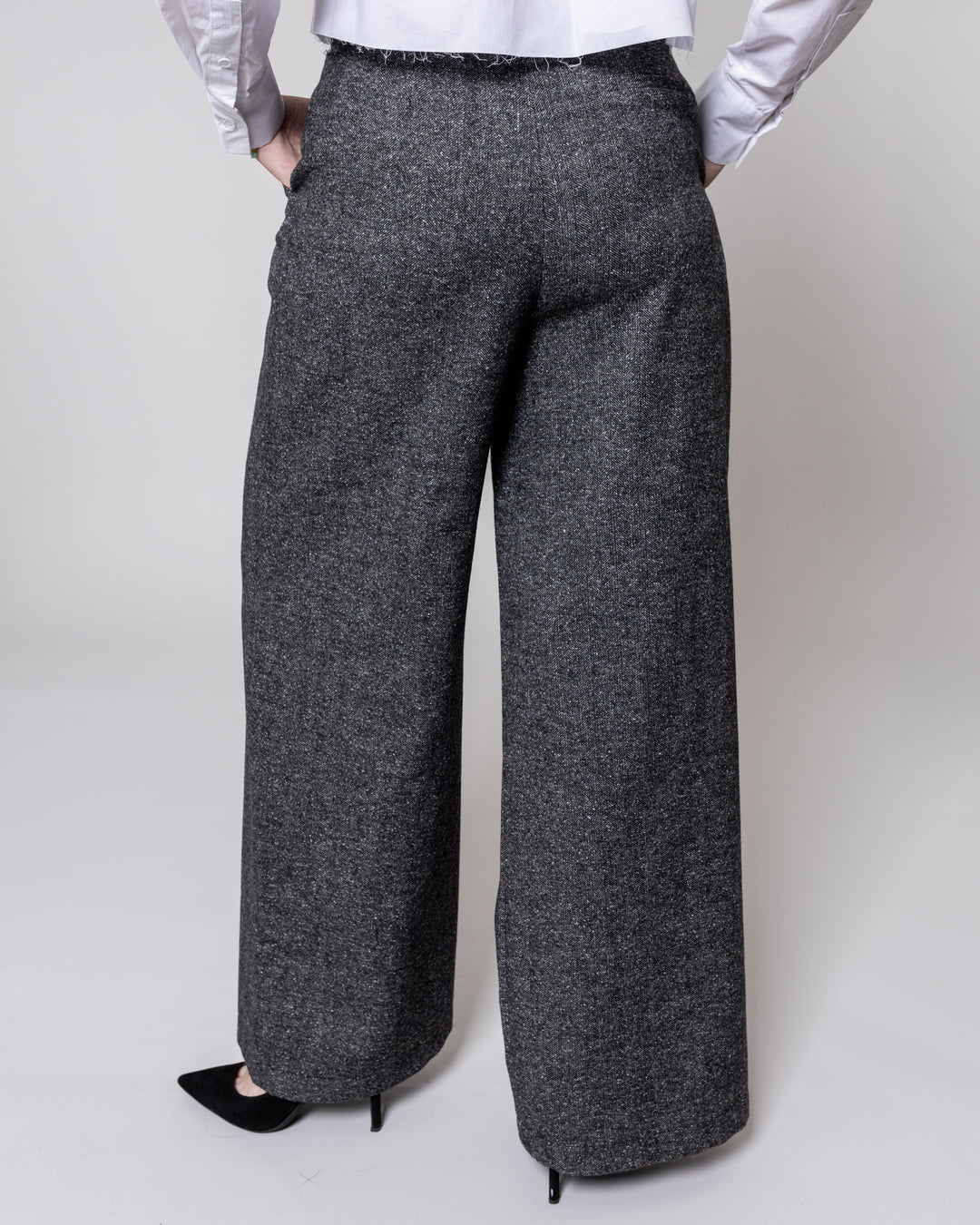 Charcoal Herringbone Wide Leg Adele Pant