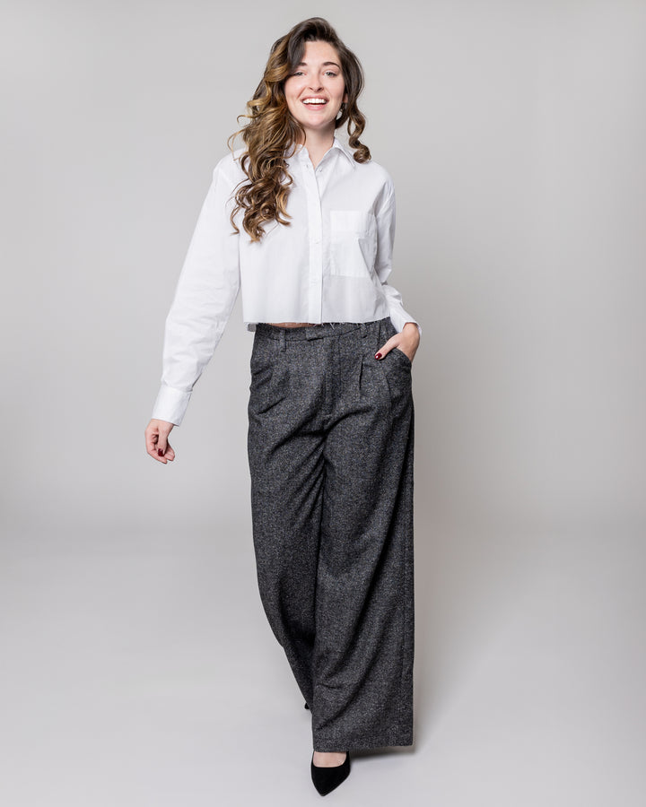 Charcoal Herringbone Wide Leg Adele Pant