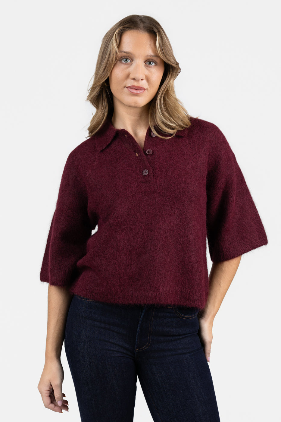Cherry Wine Nadya Polo Sweater