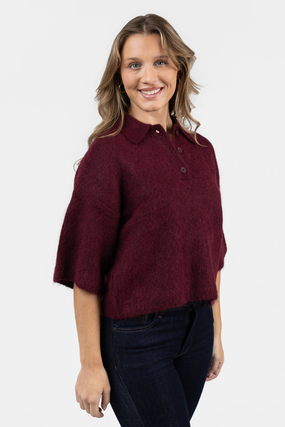 Cherry Wine Nadya Polo Sweater