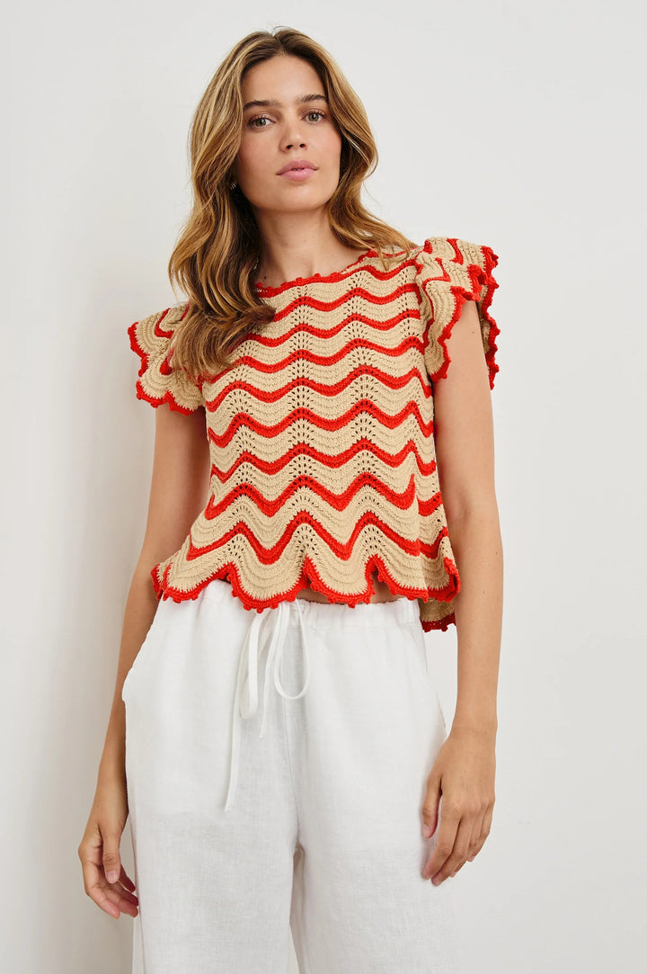 Cherry Oat Stripe Crochet Coen Top