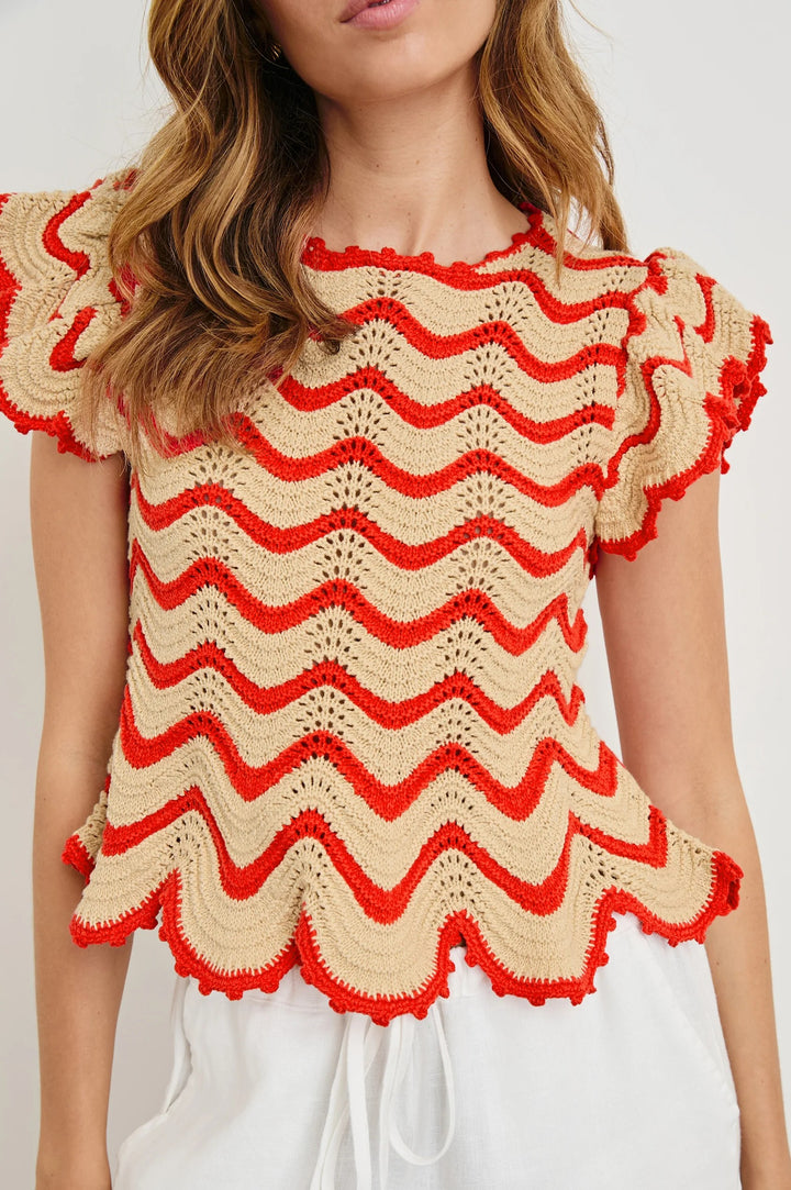 Cherry Oat Stripe Crochet Coen Top