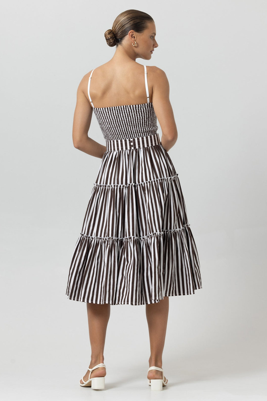 Chocolate Brown And White Pencil Stripe Arien Dress