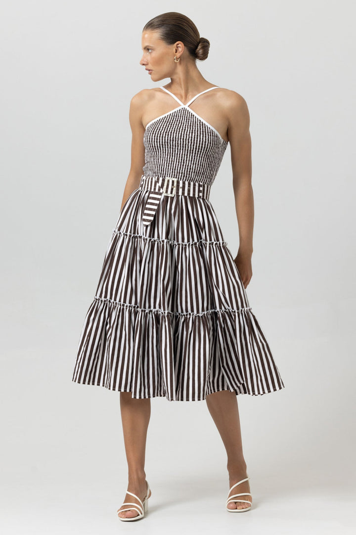 Chocolate Brown And White Pencil Stripe Arien Dress