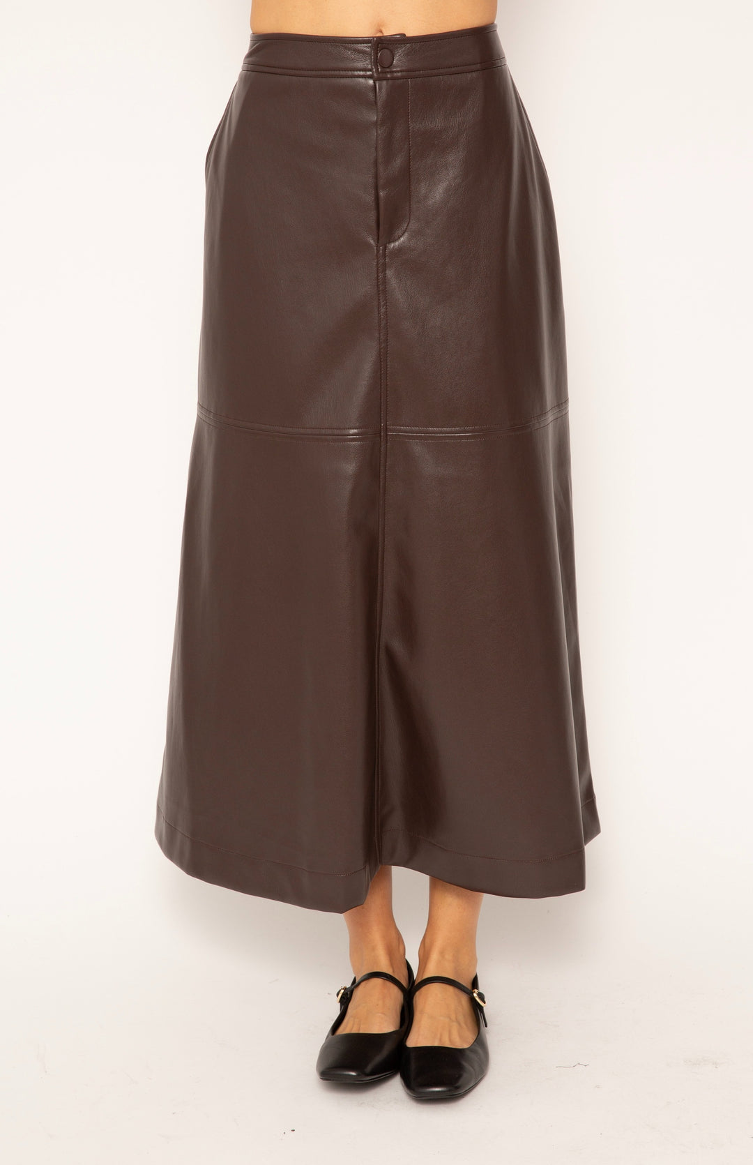 Chocolate Brown Faux Leather Beatrix Midi Skirt