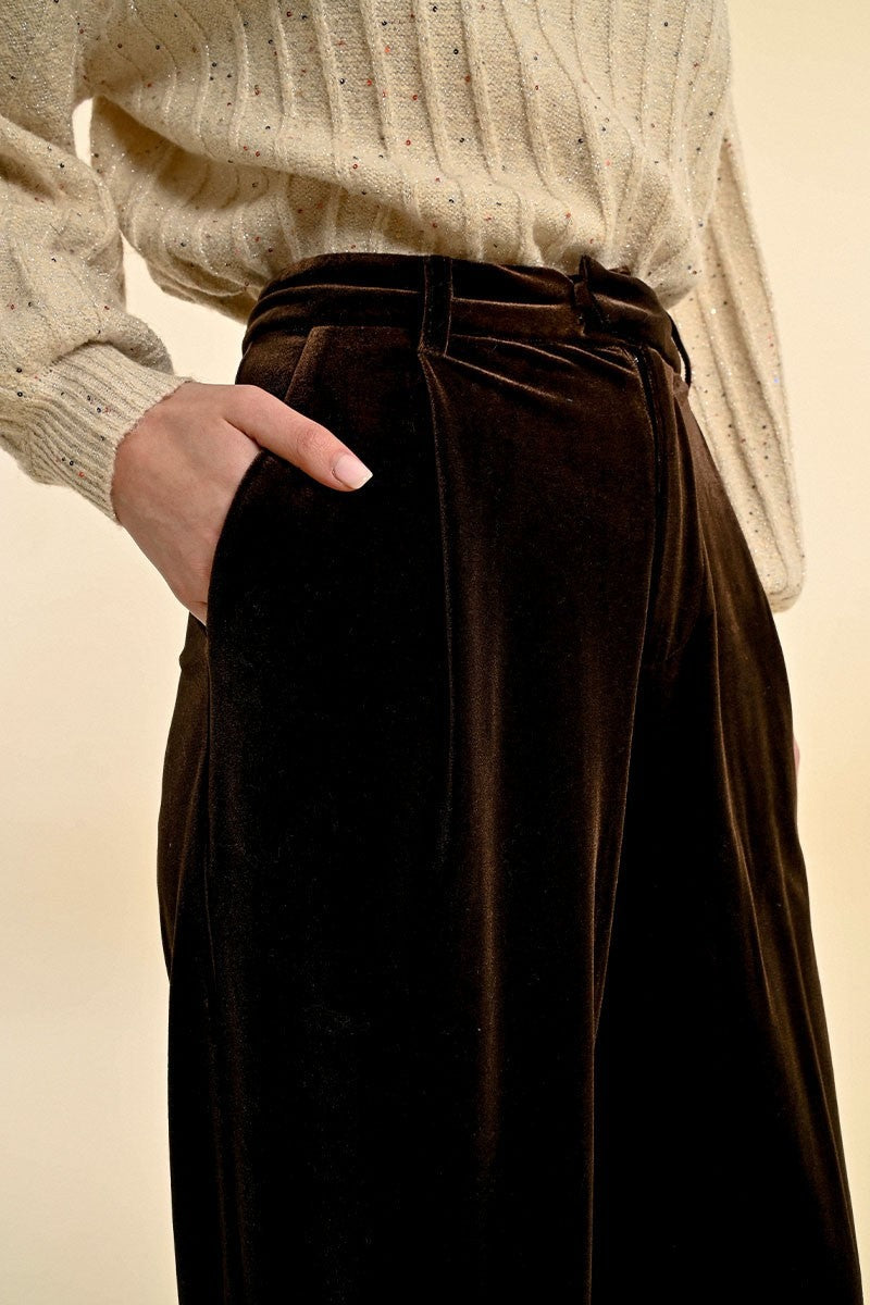 Chocolate Velvet Wide Leg Pant