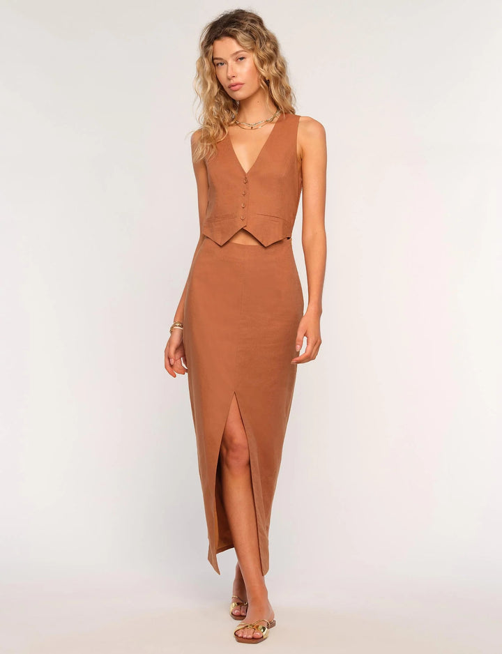 Cigar Brown Linen Blend Regina Dress