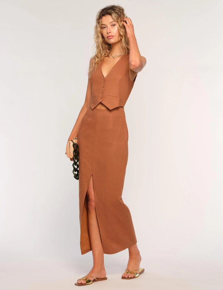 Cigar Brown Linen Blend Regina Dress