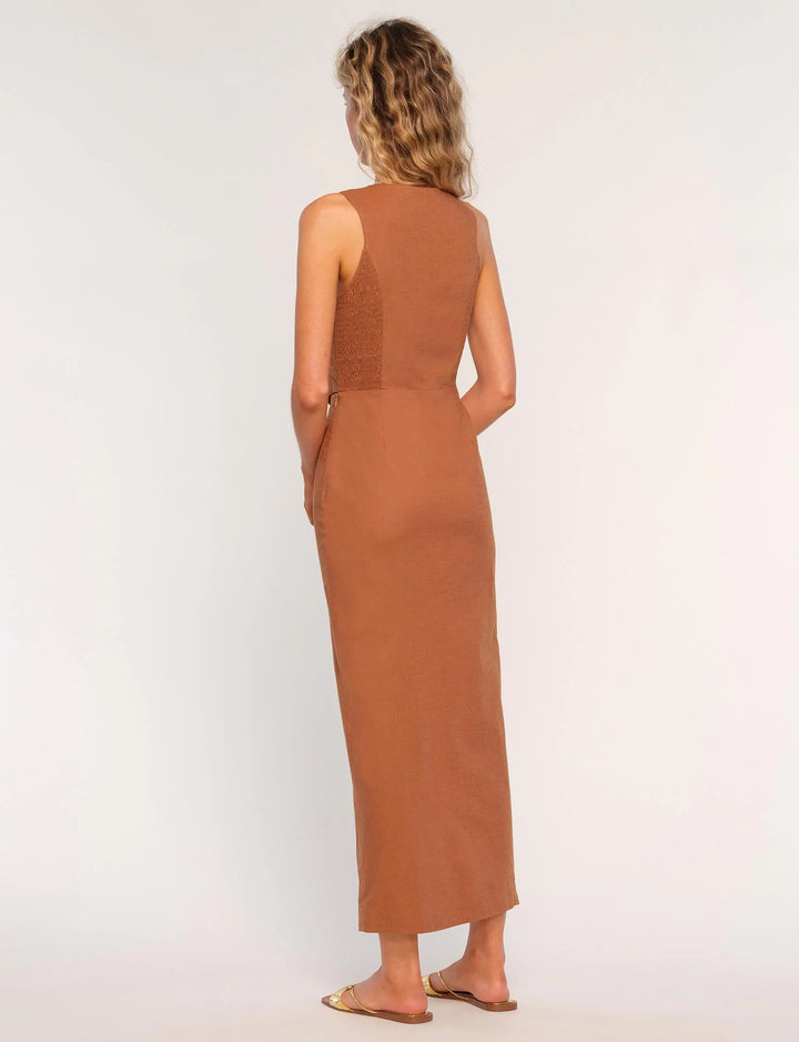Cigar Brown Linen Blend Regina Dress