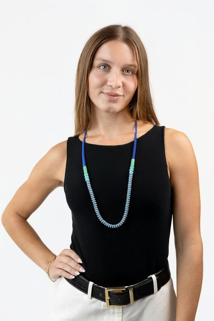 Cobalt And Lava Bead Long Necklace