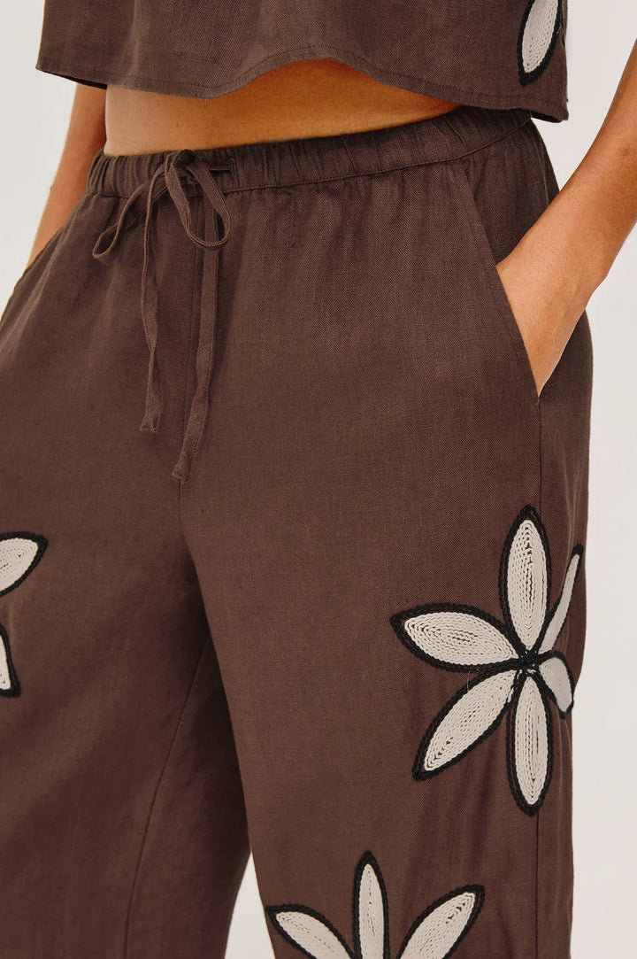 Cocoa Floral Embroidery Emmie Pant