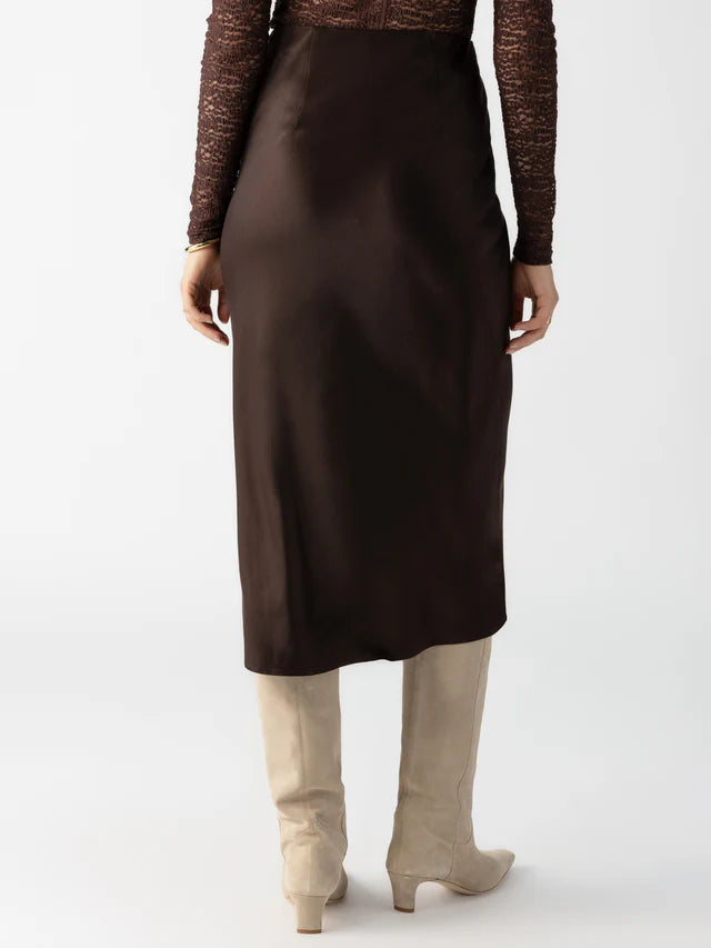 Coffee Satin Everyday Midi Skirt