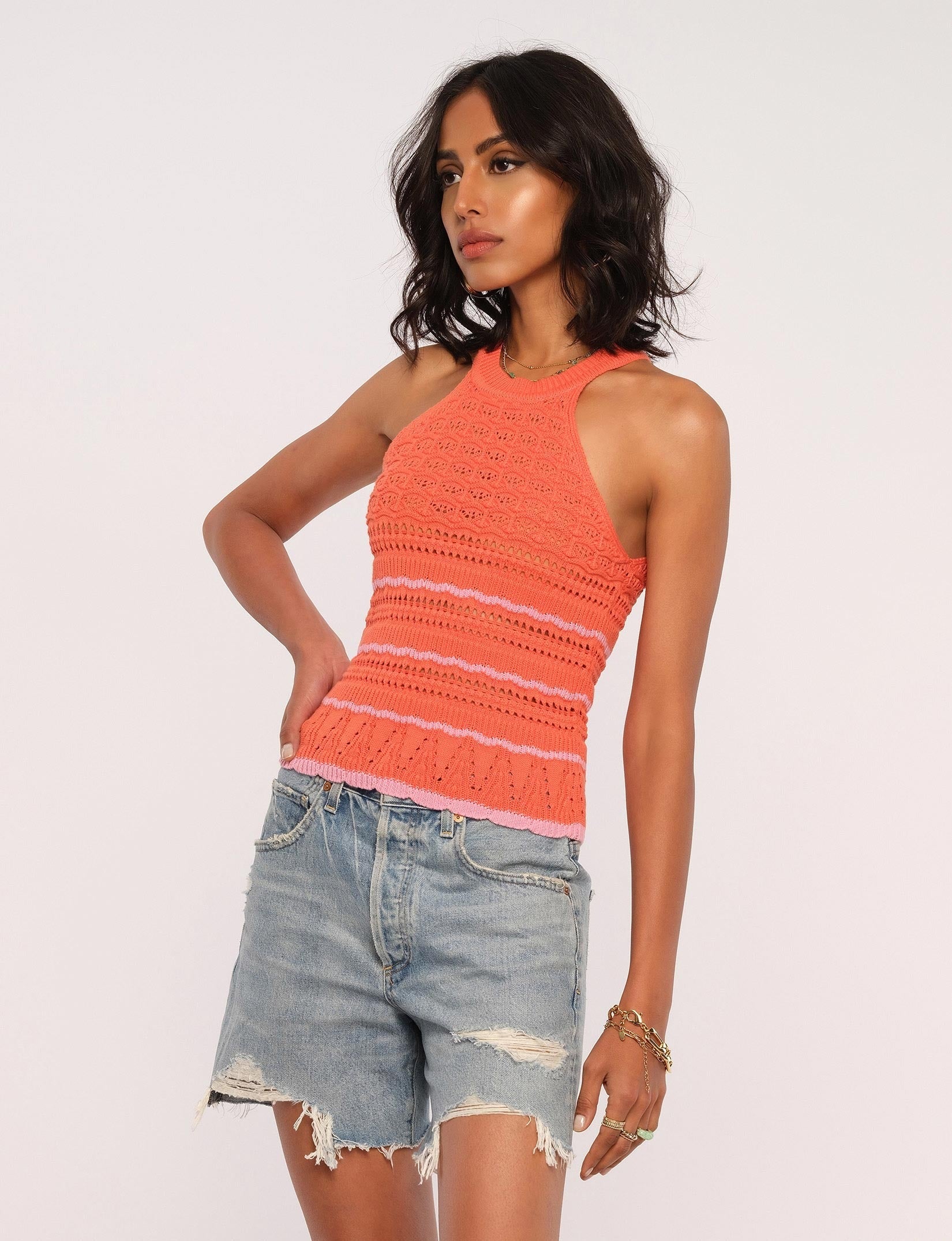 coral crochet top