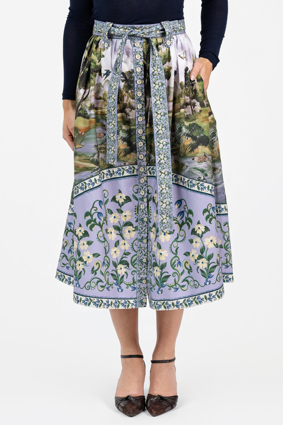 Countryside Landscape Multicolor Midi Skirt