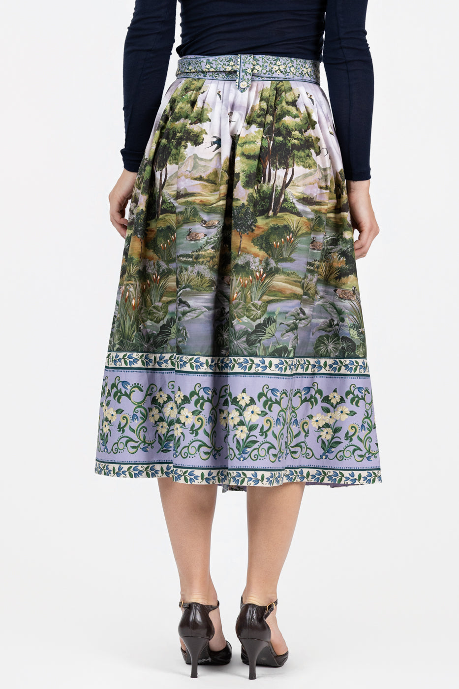 Countryside Landscape Multicolor Midi Skirt