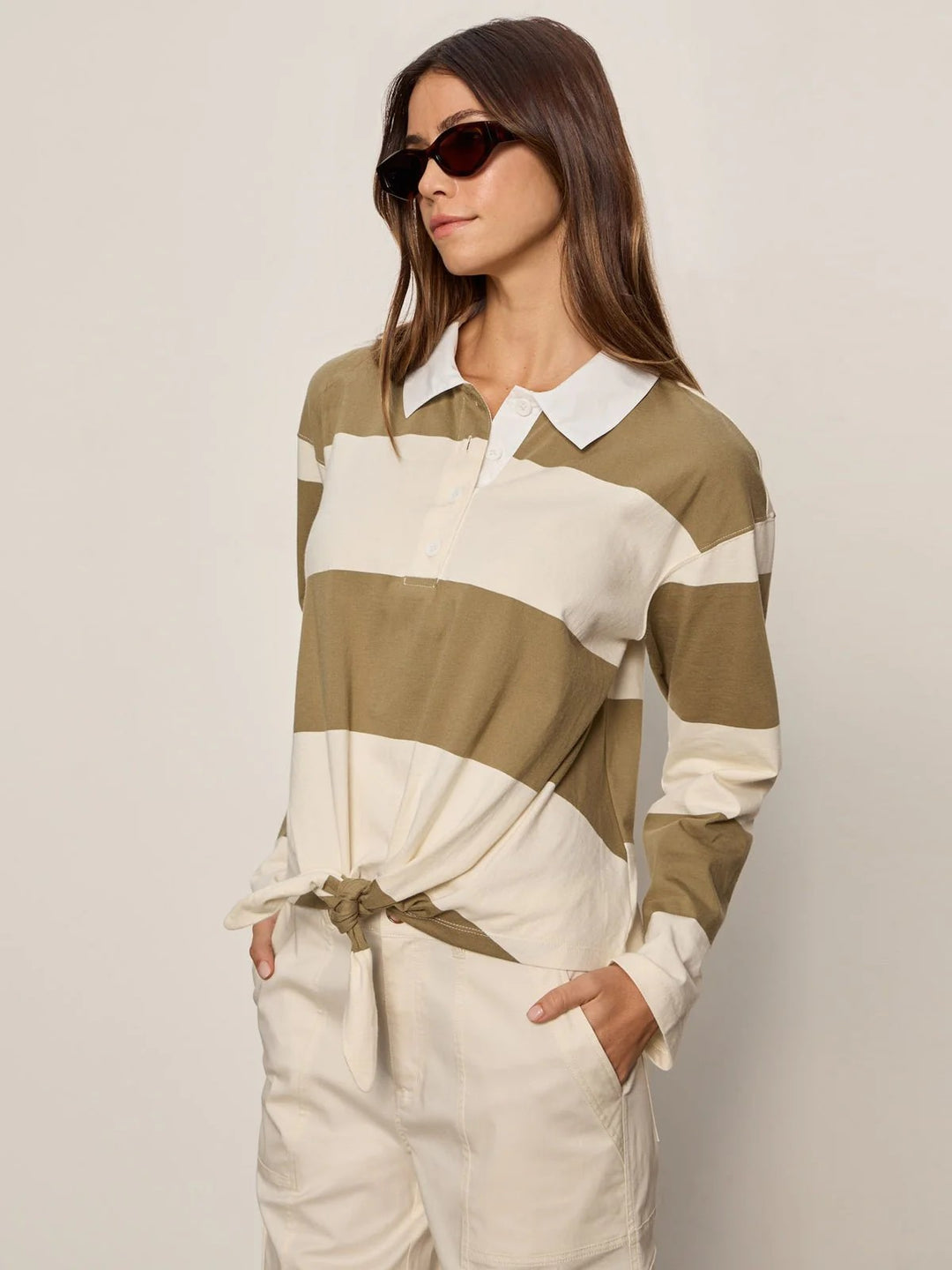 Covert Green Collagen Stripe Rugby Tee