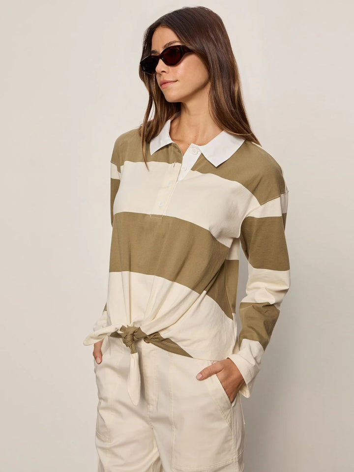 Covert Green Collagen Stripe Rugby Tee