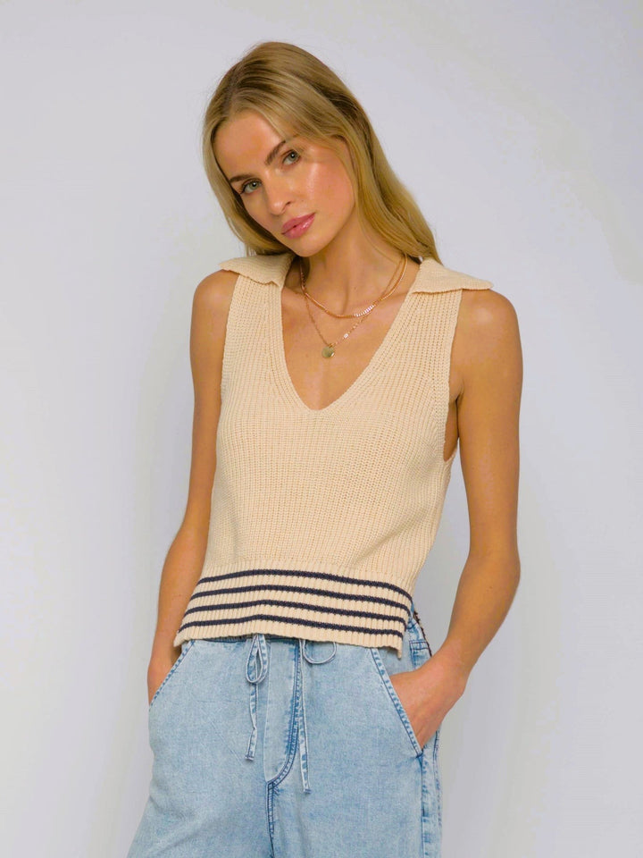 Cream & Navy Collared Flynn Tank