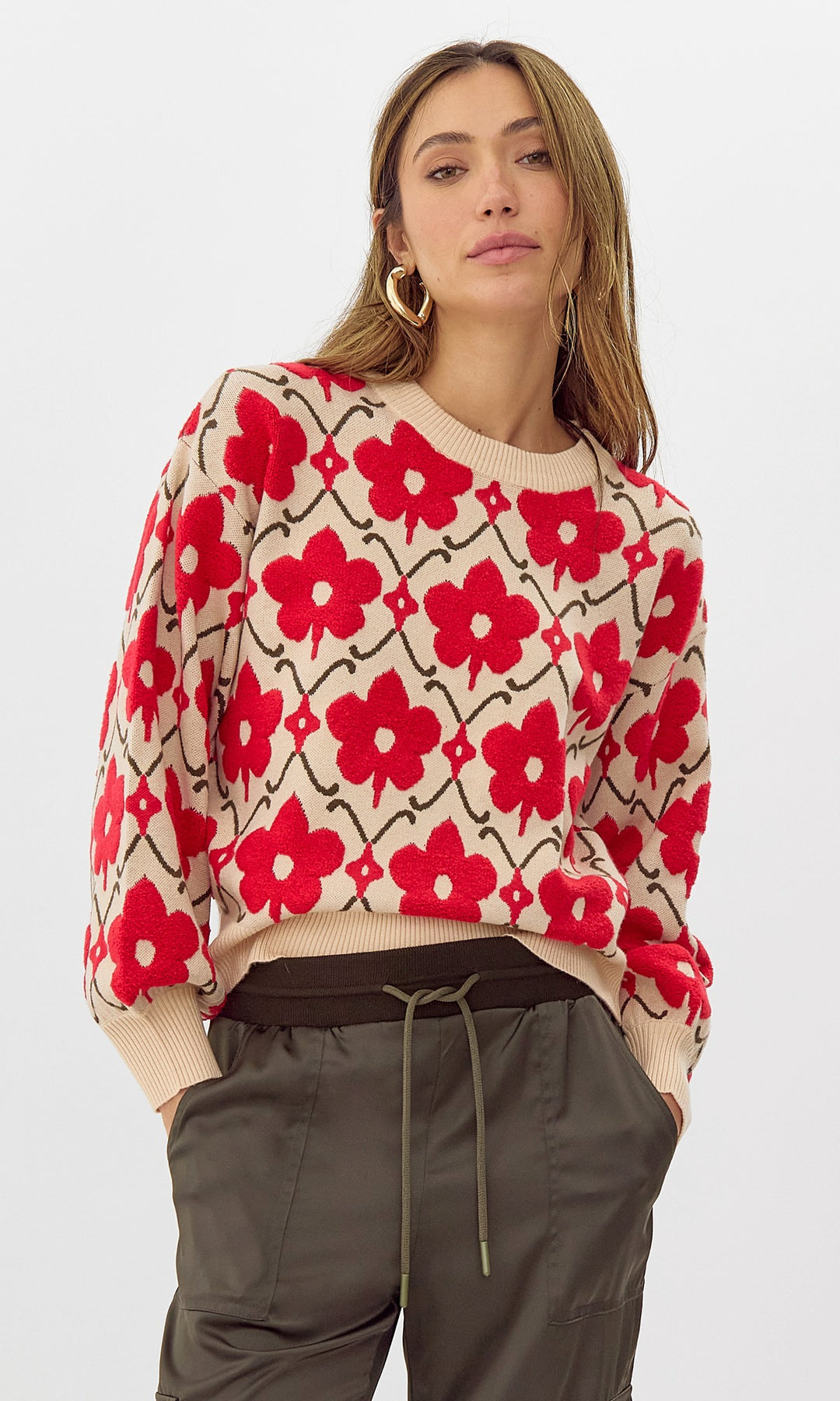 Cream And Red Lorna Knit Sweater