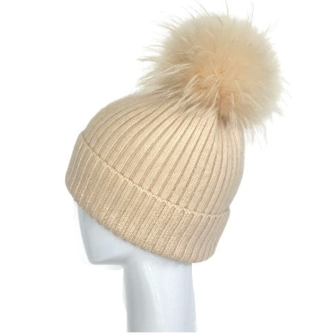 Cream Angora Wool Pom Hat