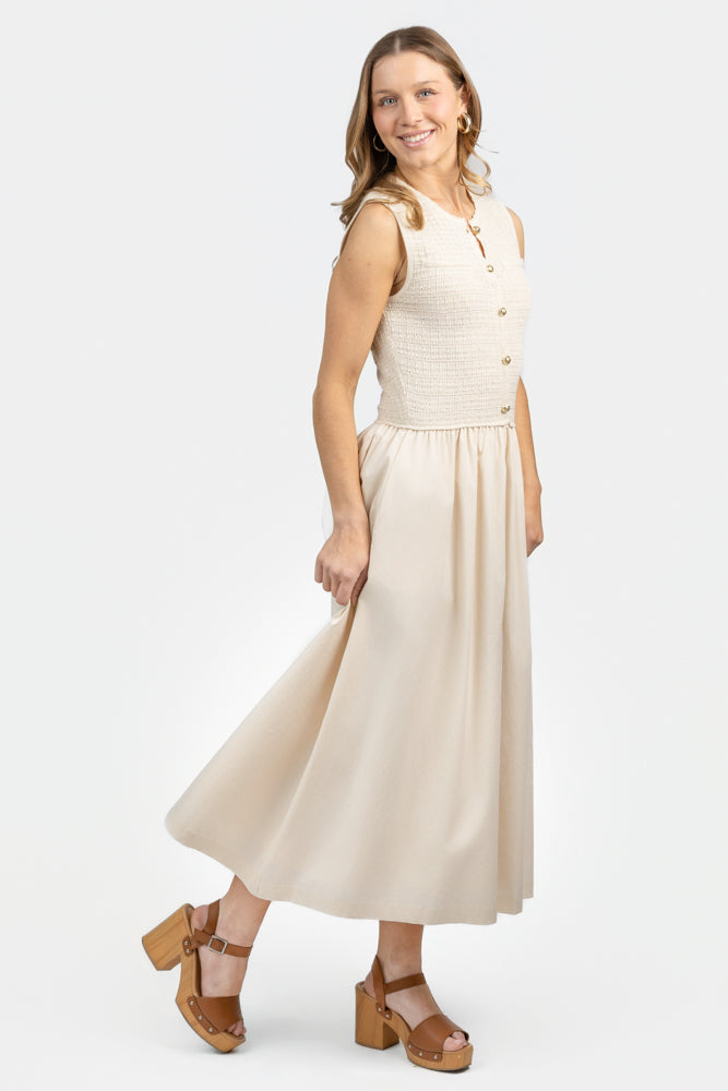 Cream Mixed Media Midi Dress
