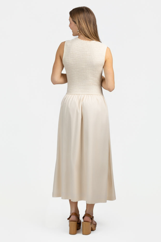 Cream Mixed Media Midi Dress