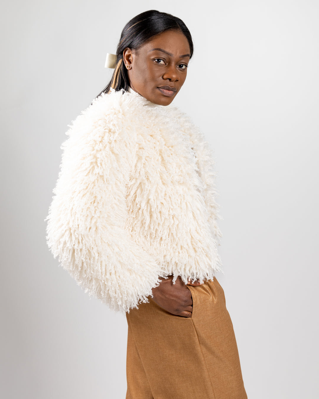 Cream Shaggy Faux Fur Leites Jacket