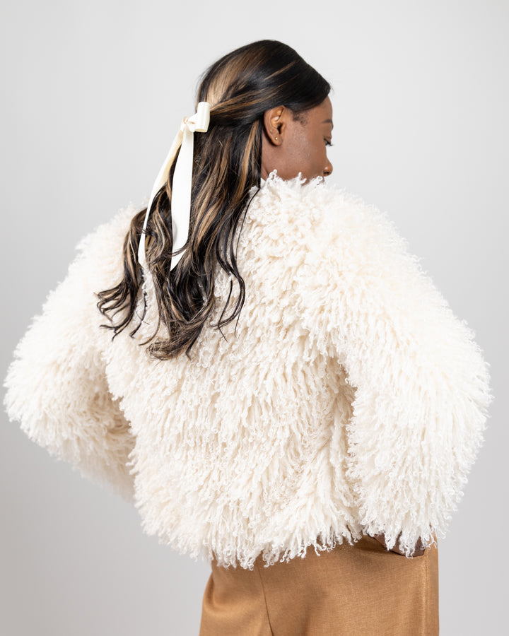 Cream Shaggy Faux Fur Leites Jacket