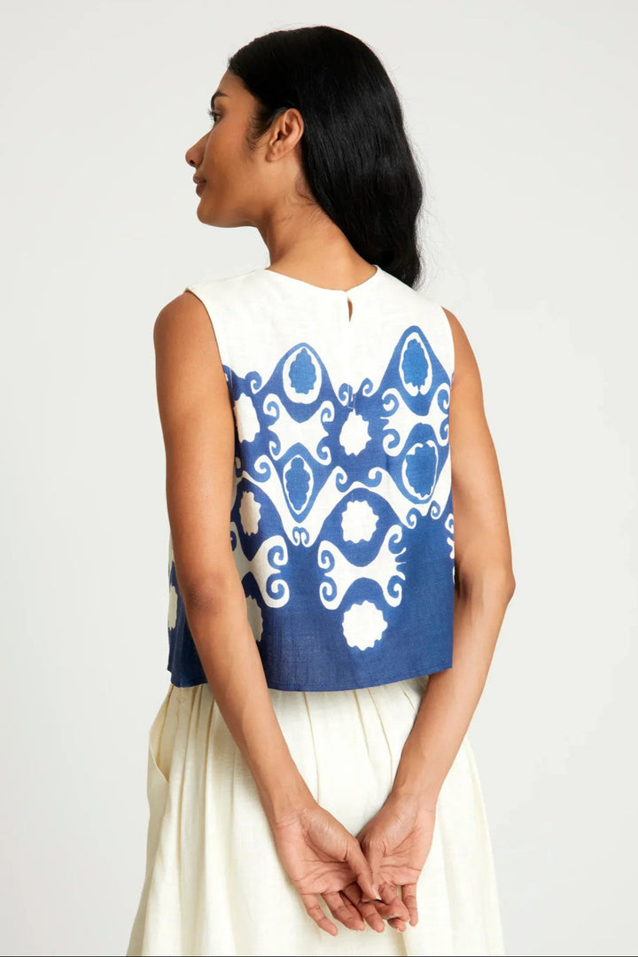 Cream And Blue Goa Cropped Top