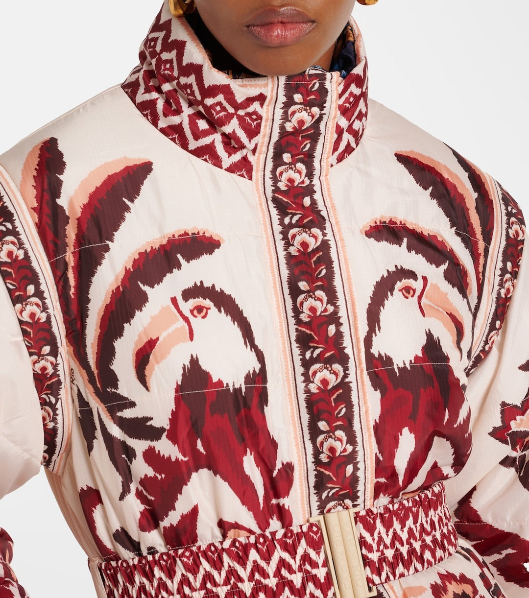 Cream Toucans Scarf Reversible Puffer Jacket