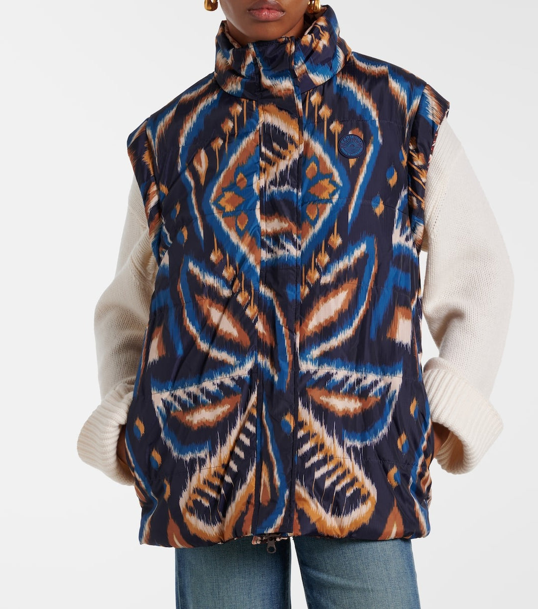 Cream Toucans Scarf Reversible Puffer Jacket