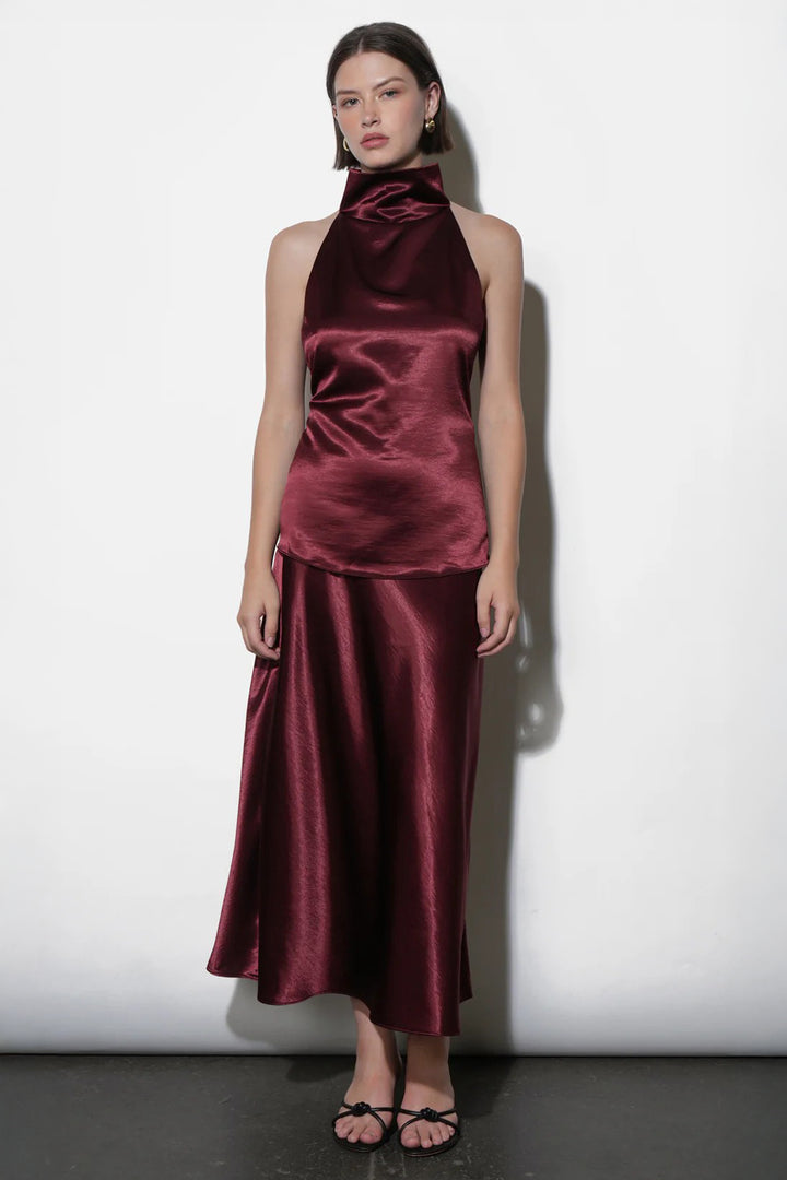 Dark Cherry Paige Midi Skirt