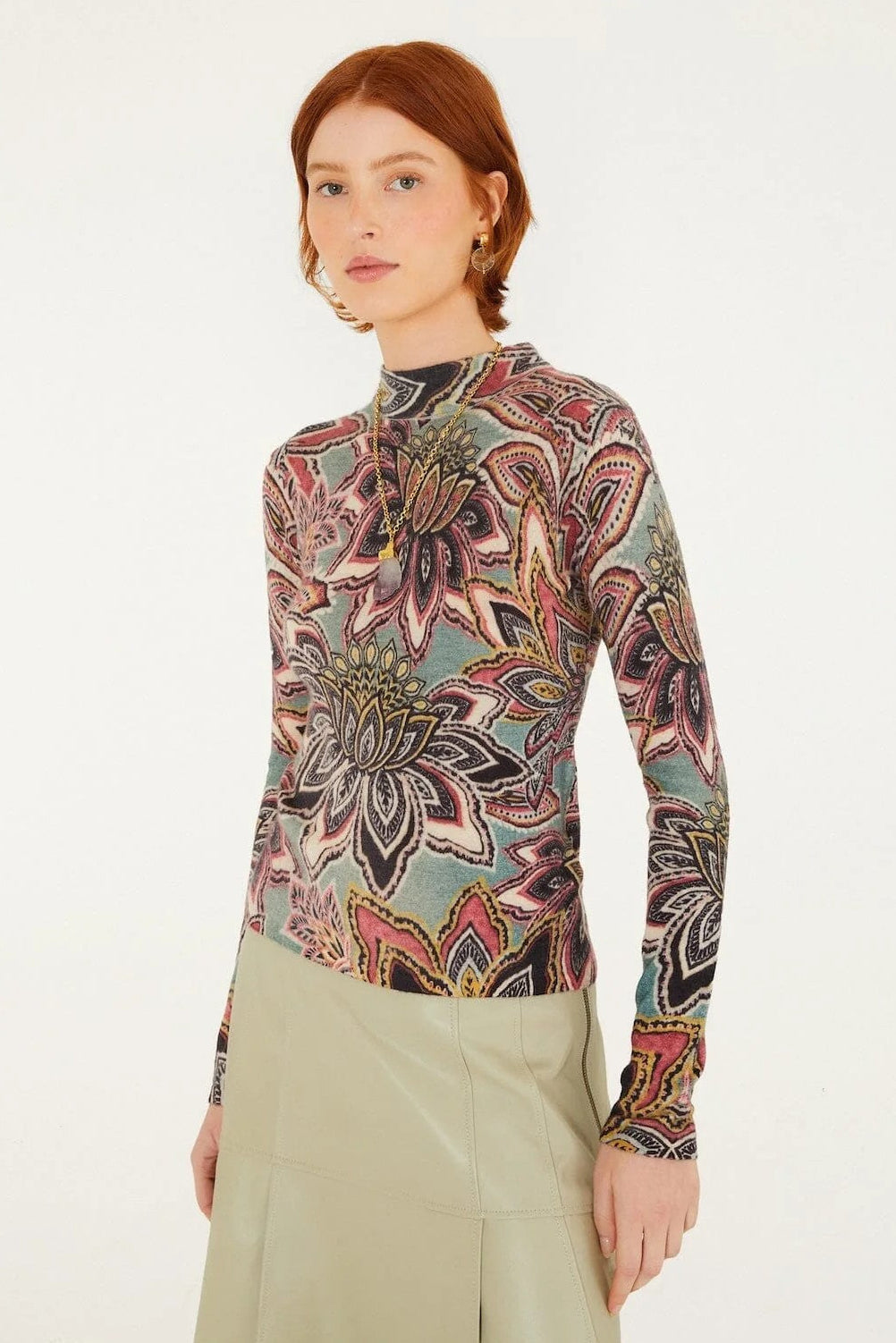 Dark Green Tapestry Flower Top