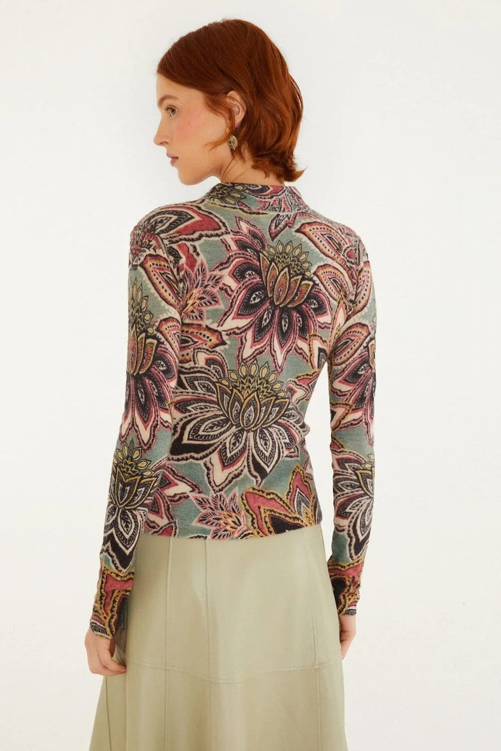 Dark Green Tapestry Flower Top