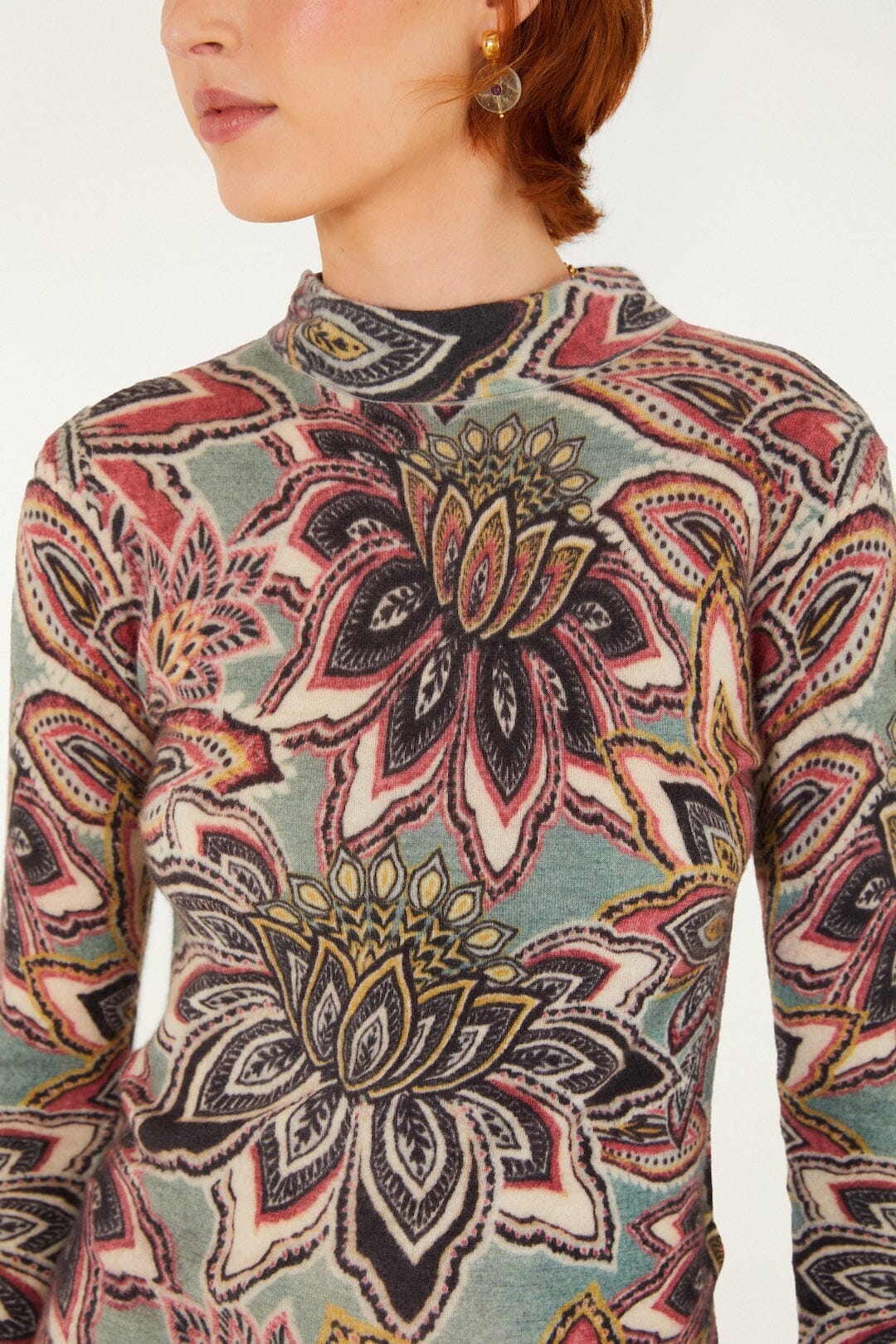Dark Green Tapestry Flower Top