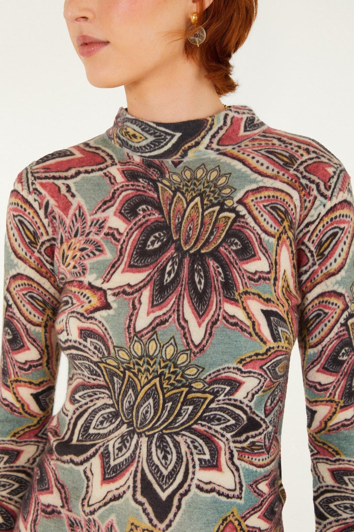 Dark Green Tapestry Flower Top