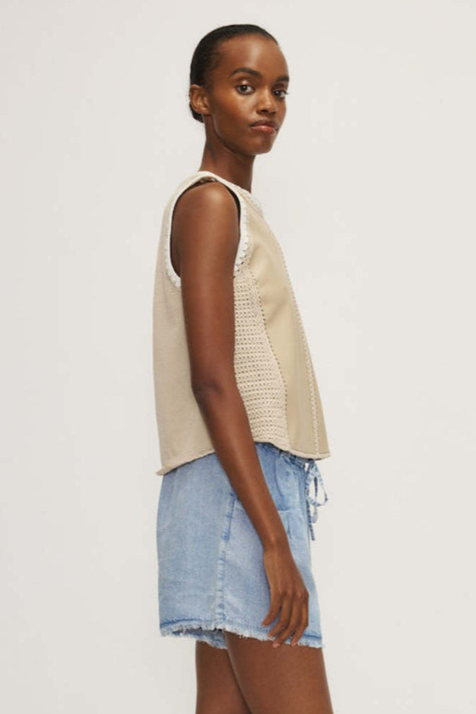 Desert Mixed Media Vegan Leather Naru Tank Top