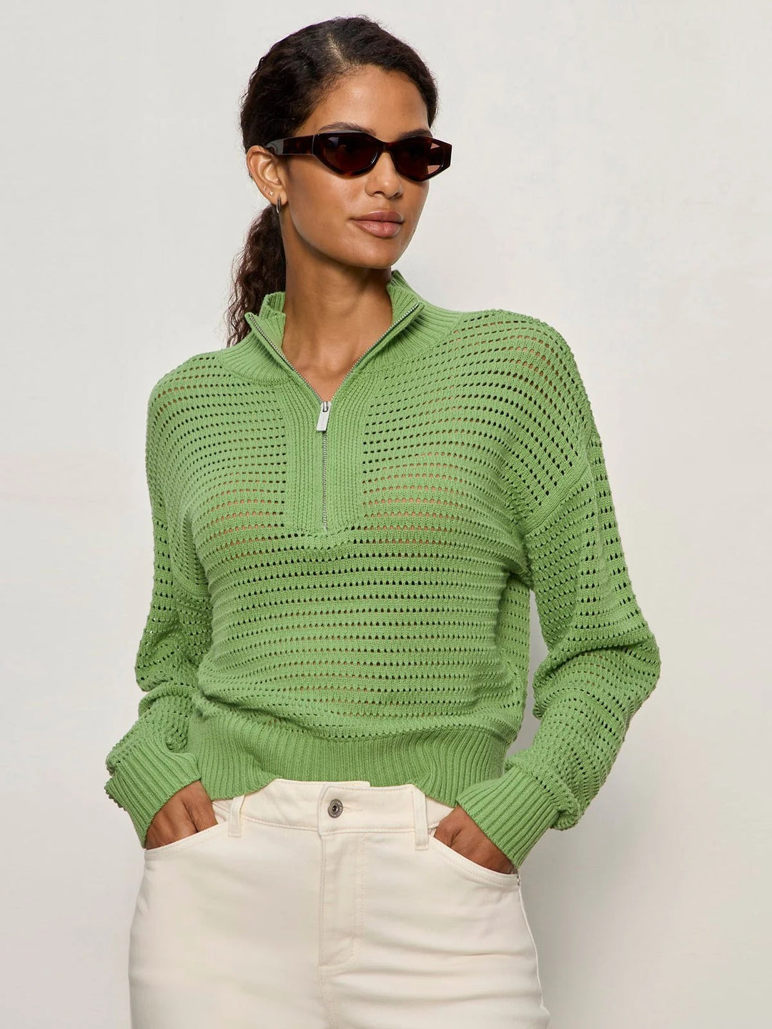 Detox Green Open Knit Sweater