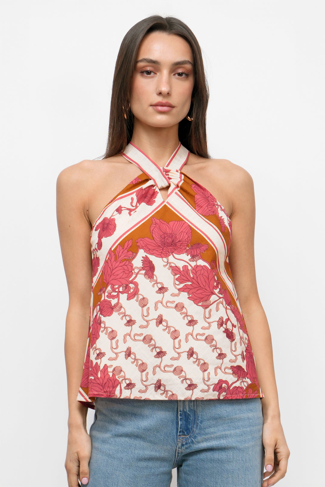 Coral Halter Neck Oliveira Top