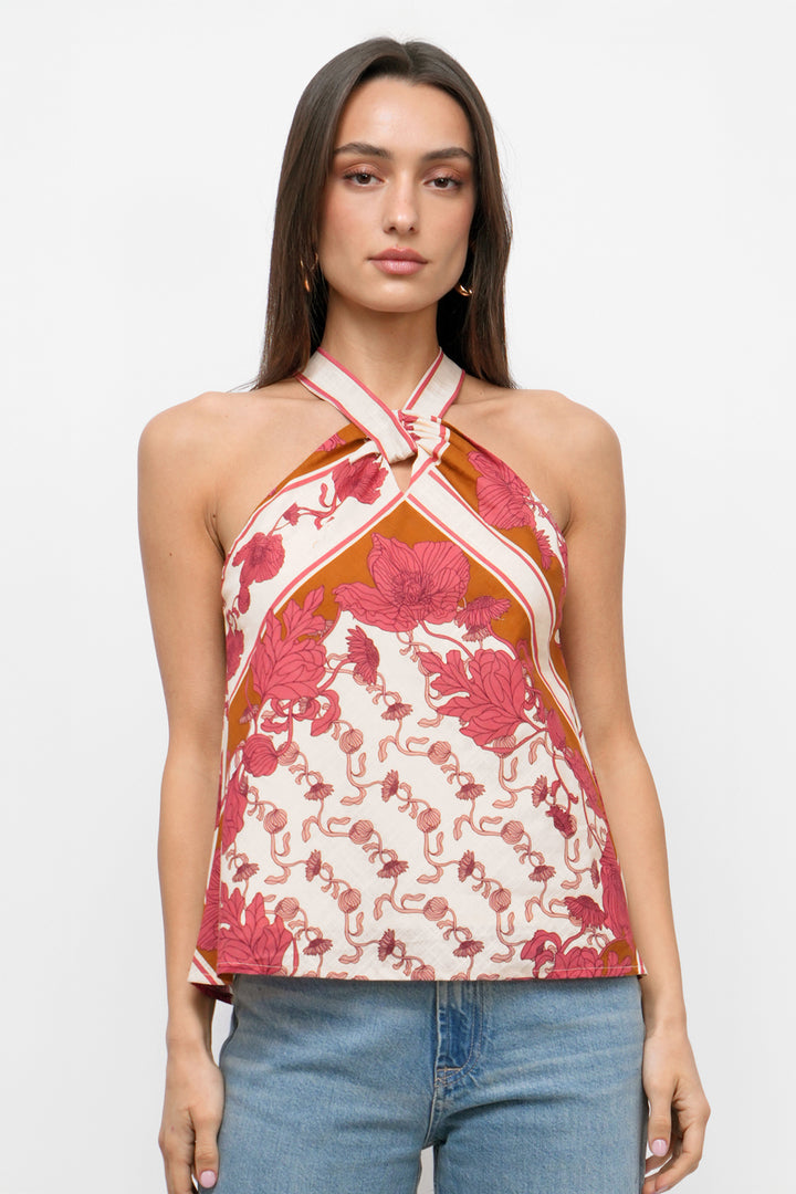 Coral Halter Neck Oliveira Top