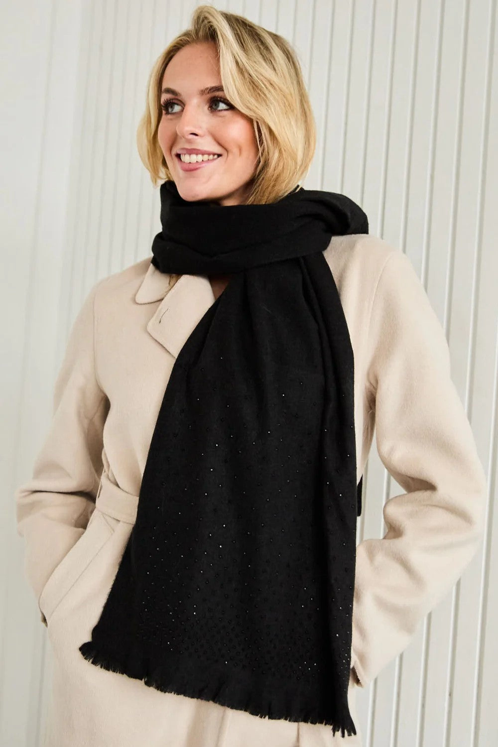 Elite Black Cascade Diamante Winter Scarf